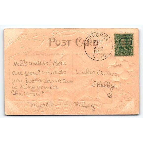 Santa Claus Christmas Postcard 1908 Embossed Happy Jolly Saint Nick Holly Berry - Picture 2 of 2